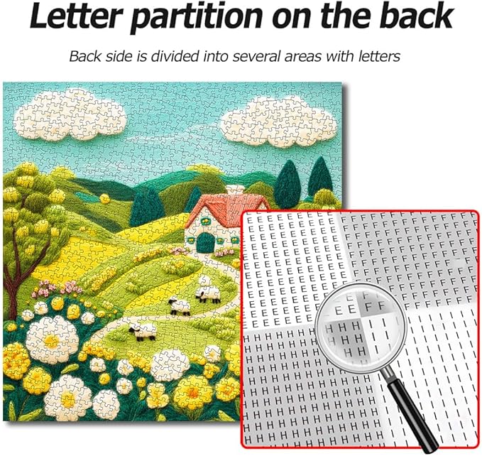 Bgraamiens -Felted Farm Land-1000 Pieces Farm Land Puzzle for Adults,Whimsical Embroidery Art Design, Flowers Art Puzzle