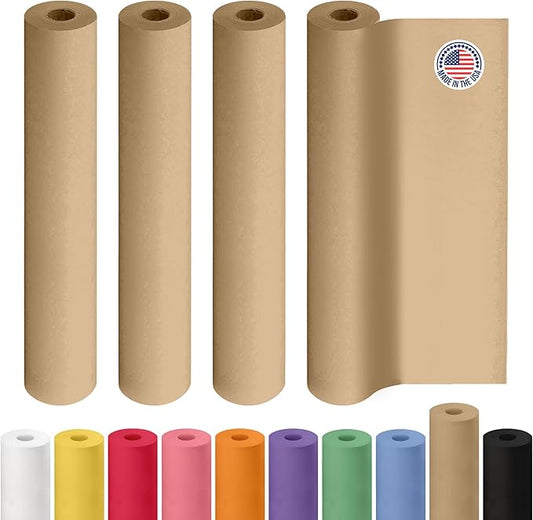 Brown Kraft Paper Roll 18" x 2160" (180 feet), Pack of 4 - USA-Made Brown Paper 30lb Thickness for Packing, Moving, Shipping, Crafts/Arts - 100% Recycled Natural Wrapping Material by IDL Packaging