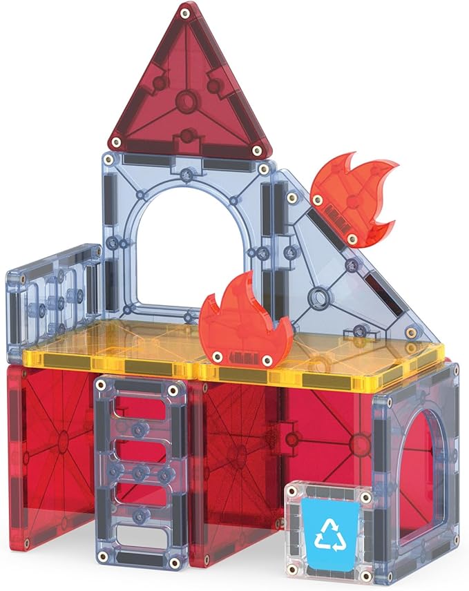 MAGNA-TILES Fire Rescue 27-Piece Magnetic Construction Set, The Original Magnetic Building Brand