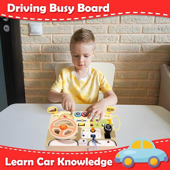 Montessori Busy Board for 1 2 3 4 Year Toddlers LED Light Up Switch Board Kids Sensory Button Toy