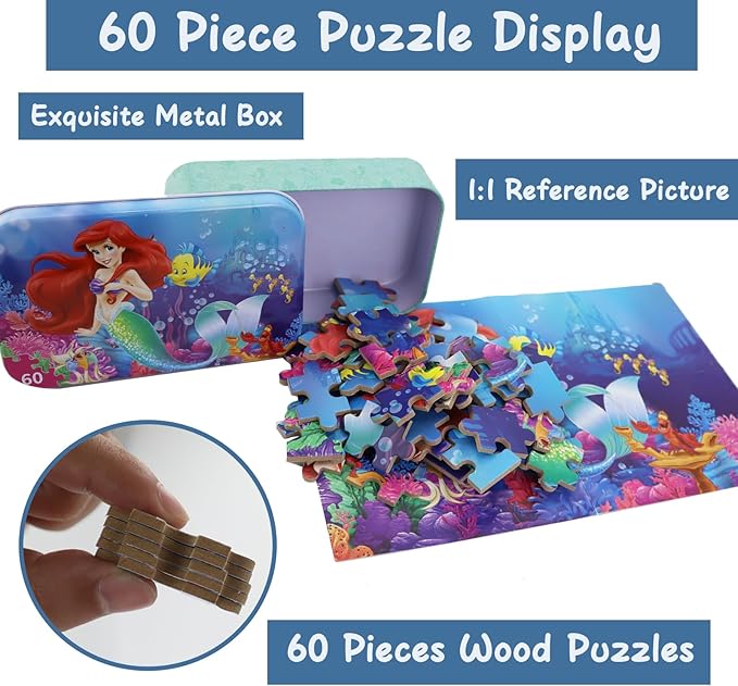 Princess Puzzles for Kids Ages 4-8 60 Pieces - Jigsaw Puzzle for Girls and Boys in Metal Box - Educational Toys for Ages 3-5 (Princess 0677)