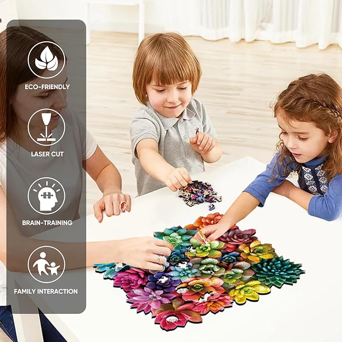 Ruikiyart Wooden Puzzles for Adults, 5MM 500 Pieces Succulent Wooden Jigsaw Puzzles,Plant Unique Shaped Puzzle Gifts for Adults and Kids on Thanksgiving,Challenging Family Puzzle Games(16.1"*15.9")