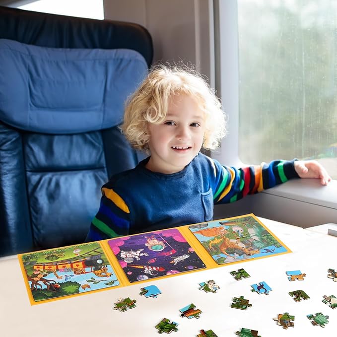 Magnetic Puzzles for Kids Ages 4-6, 36-Piece Toddler Travel Toys Animals and Space Puzzles Ages 3-5, Educational Learning Magnets, Ideal Road Trip Activities Toys for 3 4 5 6 Boys and Girls
