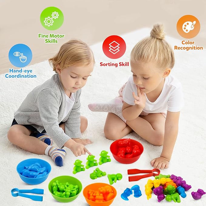 Counting Animal Matching Games Color Sorting Toys with Bowls Preschool Learning Activities for Math Educational Sensory Training Montessori STEM Toy Sets Gift for Toddlers Kids Boys Girls Ages 3 4 5 6