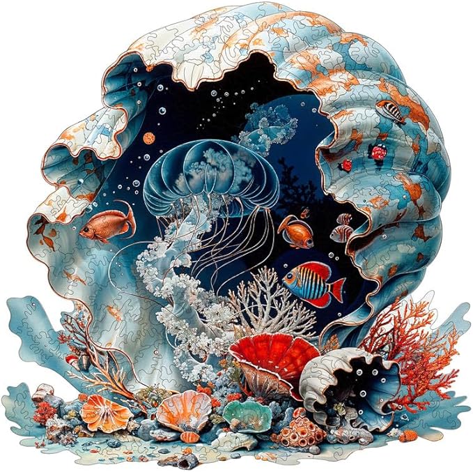 Jigfoxy Wooden Puzzles for Adults, Seashell Wood Puzzles Adult, Unique Animal Shape Wooden Jigsaw Puzzles for Adults, Birthday Gifts for Puzzle Lovers, Family(L-13.4 * 13.4in-320pcs)