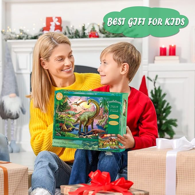 Puzzles for Kids Ages 4-6 – 2 x 60 Pieces Puzzles for Kids Ages 3-5 6-8 – World of Huge Dinosaurs – Learning Educational Toys for Boy and Girl (2 Packs)