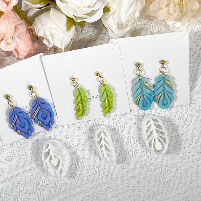 Polymer Clay Cutters Feather Leaf Set – 3PCS Boho Clay Earring Cutters for Polymer Clay Jewelry, Hollow Leaf Clay Cutters Shapes and Tools for DIY Earrings and Crafts