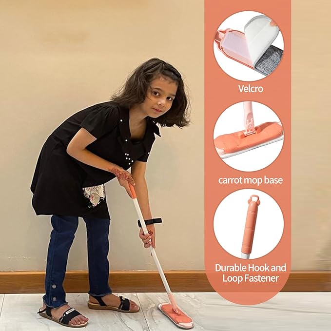 Kids Cleaning Toy Set, Mini Child Broom, Mop and Dustpan, Little Housekeeping Helper Set ,Pretend Home Cleaning Play Set for Toddler Age 1-5,6pcs (Pink)