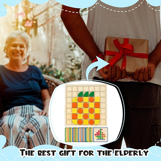 Soulchen 120 Pcs Wooden Matching Puzzle for Elderly Dementia, Colorful Shape Memory Building Blocks, Occupational Therapy Activities for Alzheimers Patients, Senior Care Gift Nursing Home Thanksgiving