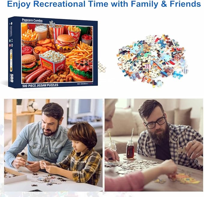 500 Piece Puzzles for Adults Popcorn Combo 20.5 x 15 Inch 500 Large Piece Jigsaw Puzzles for Kids Adults Puzzles 500 Pieces for Adults Holiday Educational Challenge Toy