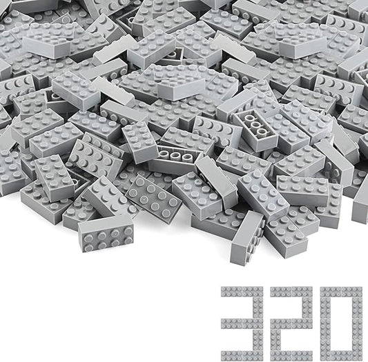 Feleph Basic Parts 320 Pieces 2x4 Light Gray Bricks Building Creative Play Blocks Set Toy Accessories Combine with Major Brick Brands (Gray Light)