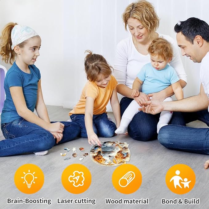 Wooden Jigsaw Puzzle, 200-500 Pieces Unique Shape Animal Puzzle, for Adults & Kids, Birthday Gift Family Game, Decorative Puzzle, Unique Gift (Starlit Bunny, 200 PCS)