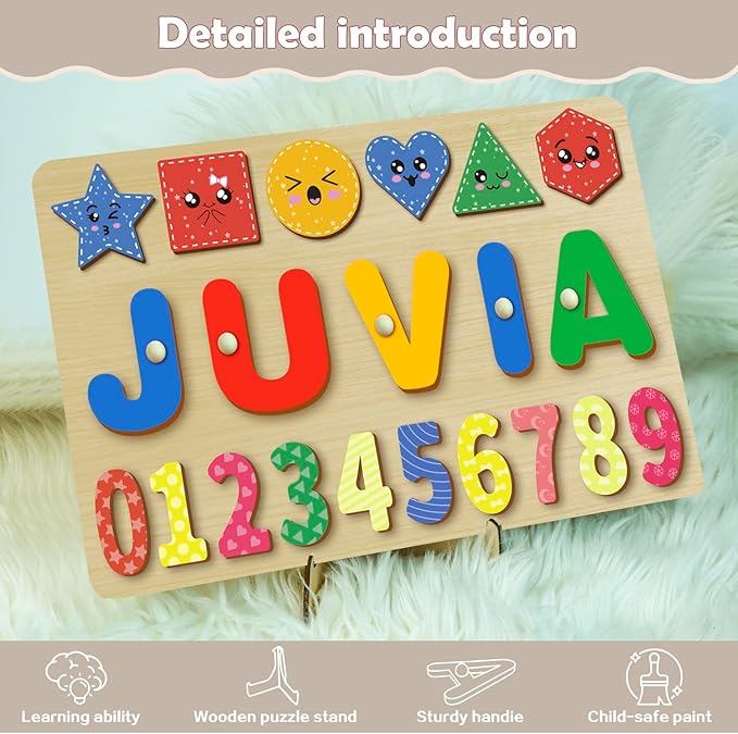 Custom Name Puzzles for Toddlers 1-3 - Name Puzzle for Kids, Personalized Wooden Animal Puzzle, Baby Gifts, Baby Shower, Christmas, Newbaby Gift, Gifts for 1 2 3 Years Old (Animal-Geometry-03)