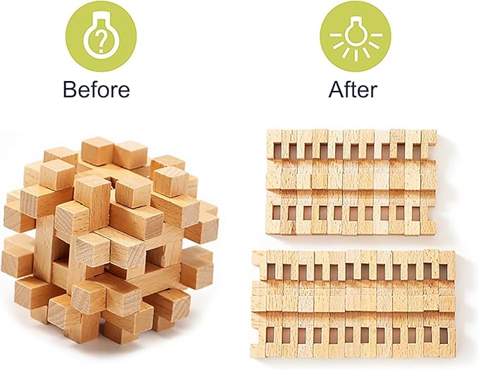 FantasyDay 6pcs Wooden Brain Teaser Puzzles, Interlocking Games for IQ Test, Intellectual 3D Assembling Educational Toy Set for Teens and Adults (6 Puzzle Set#E05)