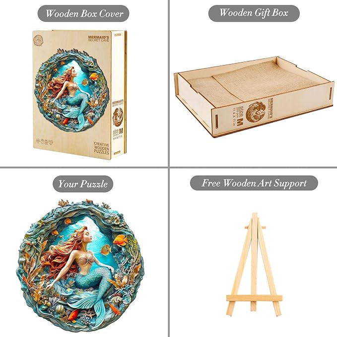 Wooden Puzzles for Adults, Wooden Jigsaw Puzzles for Adults Kids, Mermaid's Secret Cave Unique Shaped Wood Puzzles Adult, Creative Gifts for Friends Family Game, Home Decor(11.4 * 11.1in 200pcs)