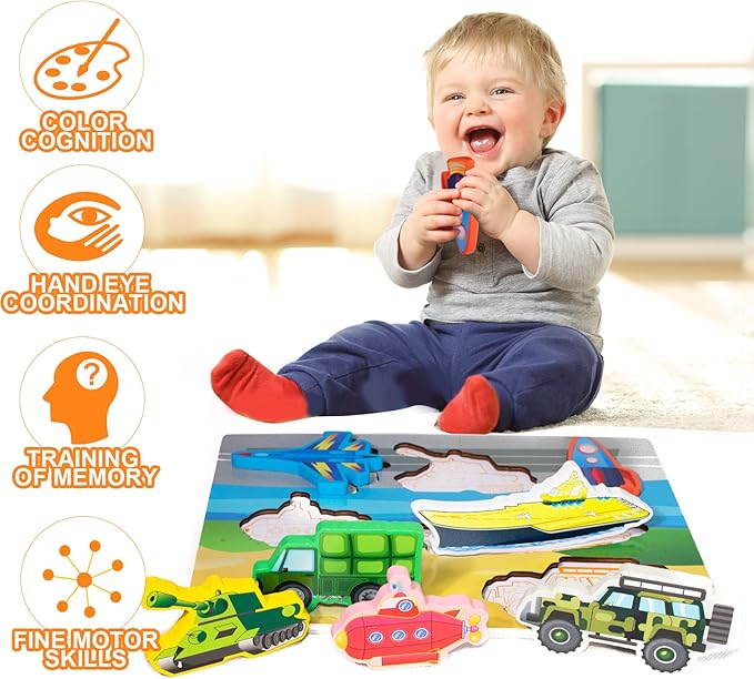 Wooden Peg Puzzle for Toddlers 1-3 Year Old,Funsland Puzzles Gifts Colorful Toys Cartoon Gifts,Arsenal Puzzles