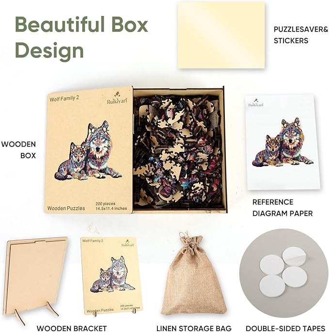 Ruikiyart Wooden Puzzles for Adults, 5MM 500 Pieces Wolf Family Wooden Jigsaw Puzzles, Animal Unique Shaped Puzzle Gifts for Adults and Kids on Thanksgiving,Family Puzzle Games (20.5"*16.1")