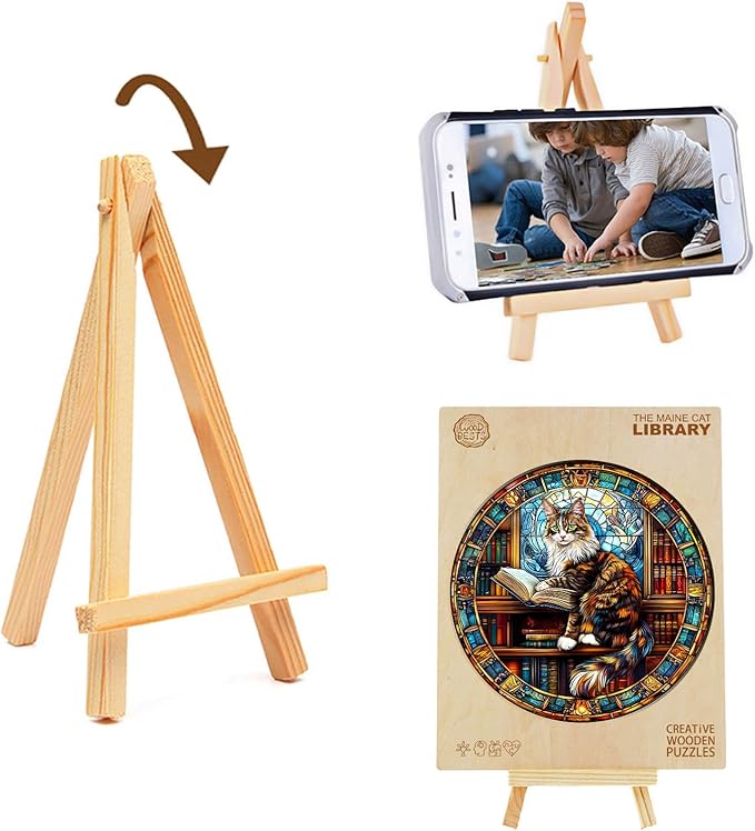 KAAYEE Wooden Puzzles for Adults-3D Visual Effect Maine Cat Library Wooden Jigsaw Puzzles Unique Shape Advanced Wood Puzzle Adults (13.4 * 13.4in 300pcs)