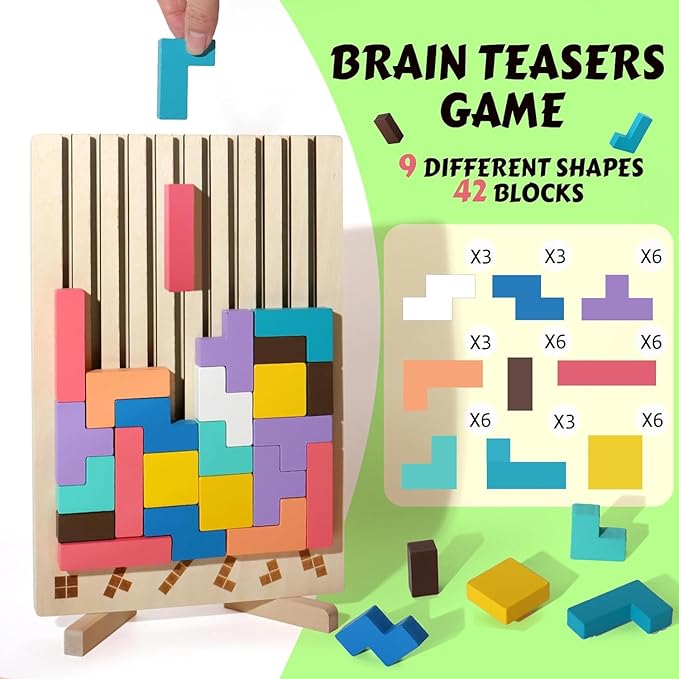 Wooden Colored 3D Russian Block Puzzle Jigsaw Puzzle Toy Montessori Educational Gift for Boys and Girls Board Game Educational Toys for Toddlers Brain Teasers for Toddlers 3-6 Years