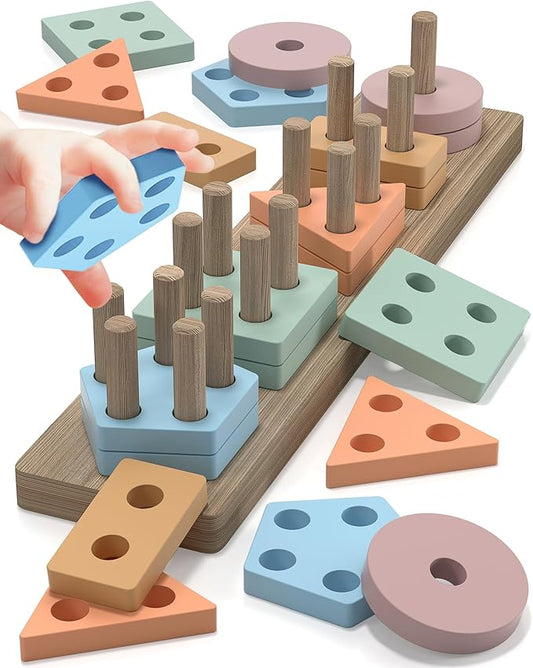 Montessori Toys for 1 2 3 Year Old Boys Girls Gifts, Wooden Shape Sorter Toys for Ages 2-4, Toddler Learning Toy Puzzles Birthday Gift Ages 1-3