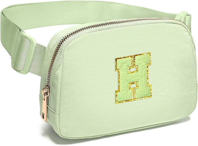 Gitus Gifts for 8 9 10 11 12 Year Old Girls Belt Bag Fanny Pack Crossbody Bags with Initial Letter Patch Cute Stuff Birthday Gifts for Teen Girls Women Personalized Trend Stuff (Light Green-H)