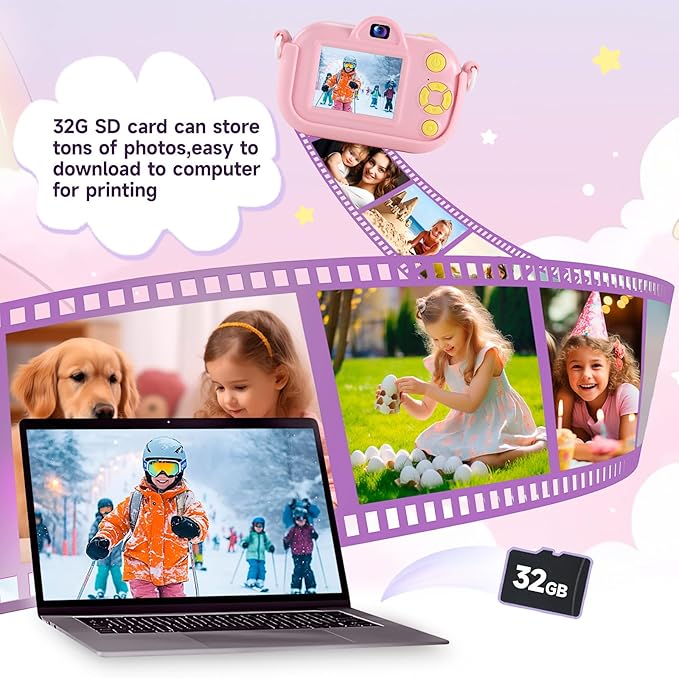 Kids Camera Digital Camera for Girls Age 3-8, 1080P Toddler Camera for Kids with 32GB SD Card, Toddler Girls Toys Age 6-8