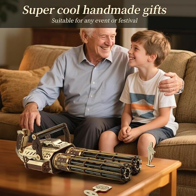 3D Wooden Puzzle Gun for Adults, Rubber Band 3D Puzzle, Gatling Gun Model Building Kit, 344pcs Wood Puzzles DIY Building Model Kits - Excellent for Adult, Teens, and Craft Enthusiasts