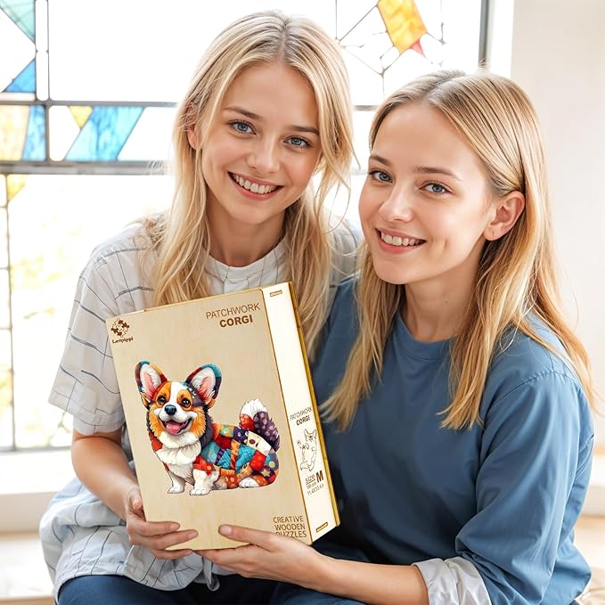 Wooden Puzzles for Adults, Wooden Jigsaw Puzzles for Adults Kids, Wood Puzzles Adult-Patchwork Corgi Unique Shaped Corgi Puzzle, Creative Birthday Gifts for Friends Family Game (11.4 * 10.4in 195pcs)