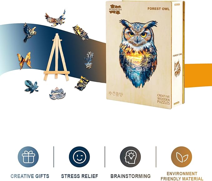 Wooden Jigsaw Puzzles, Forest Owl Wooden Puzzles for Adults with Unique Shape, Adult Jigsaw Puzzle, Birthday Gifts for Adults, 13.3"x8" - 170pcs