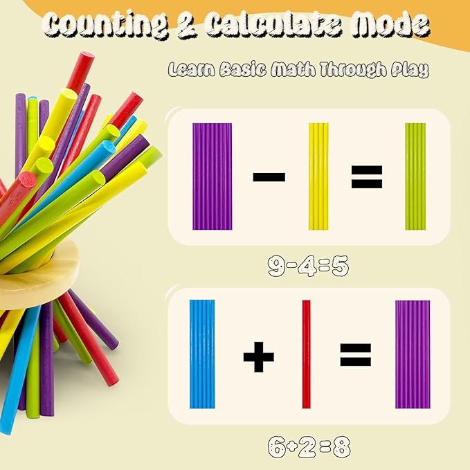 4-in-1 Board Game for Kids, Wooden Sorting & Stacking|Pick-up Sticks|Counting|Ball Drop Tower, Family Games for Kid and Adult, Montessori STEM Learning Toy for 3 4 5 6 7 8 Year Old Boy Girl