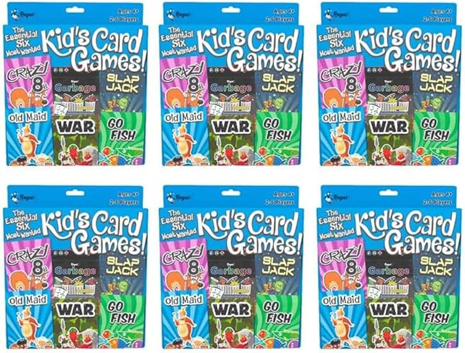 Regal Games Card Games for Kids - Go Fish, Crazy 8's, Old Maid, Slap Jack, Garbage Monsters, War - Simple & Fun Classic Family Table Game Sets (6 x 6)