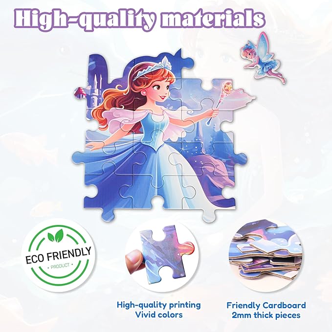 Princess Floor Puzzles for Kids Ages 4-6, 54 Pieces Magical Princess & Castle Floor Puzzles for Kids Girls Ages 3-5, Learning Educational Jigsaw Puzzles Toys Great Gifts