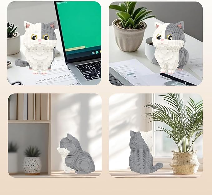 Larcele Micro Building Blocks Set, DIY Mini Building Toy Bricks for Age Over 12 Years, 1412 Pieces KLJM-05 (Munchkin Cat-Grey)