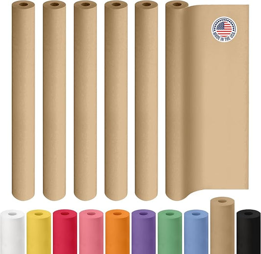 Brown Kraft Paper Roll 48" x 2160" (180 feet), Pack of 6 - USA-Made Brown Wrapping Paper 30lb Thickness for Packing, Moving, Shipping, Crafts/Arts - 100% Recycled Natural Material by IDL Packaging
