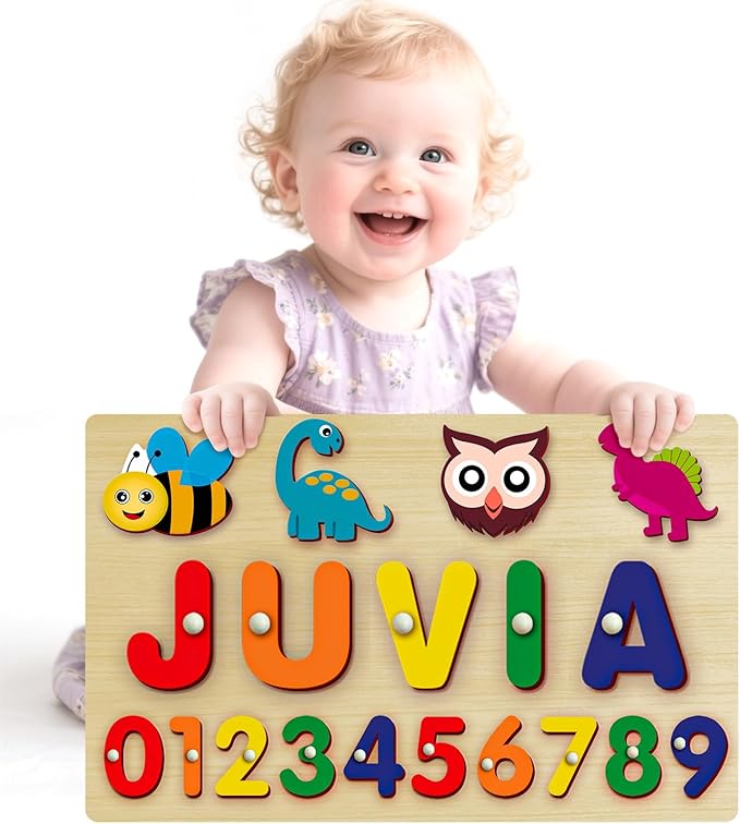 Name Puzzle for Kids Personalized - Custom Name Puzzles for Toddlers 1-3, Customized Wooden Animal Puzzle, Baby Gifts, Baby Shower, Christmas, Newbaby Gift, Gifts for 0 1 2 3 Years Old (style-05)
