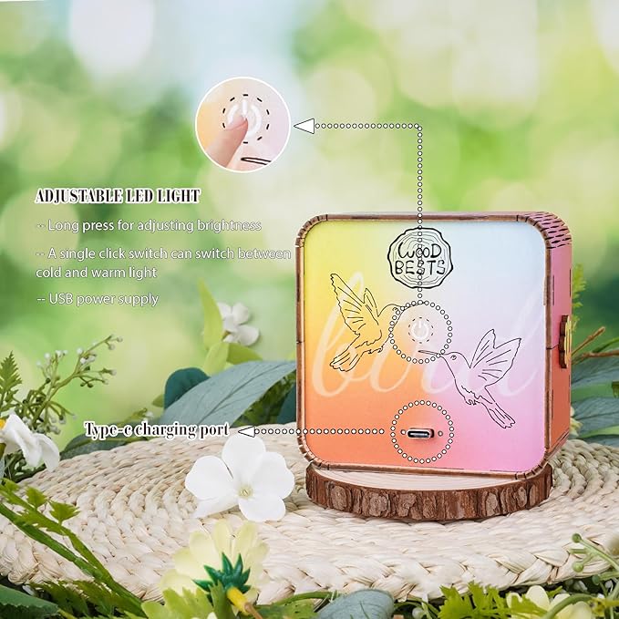 3D Puzzle Nightlight-DIY LED Light Wooden Puzzle-Art Lamp and Craft Kits for Kids and Adults-Birthday Gifts Toys-Home Desk Decor Family Game (Hummingbird)