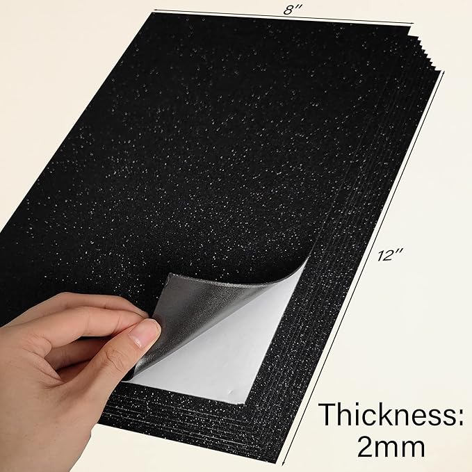 SALEMAR Black Sticky Glitter Foam Sheets for Craft, 10 Packs Thick Self-Adhesive Sparkle EVA Paper Stickers for School Projects, 30 x 20cm