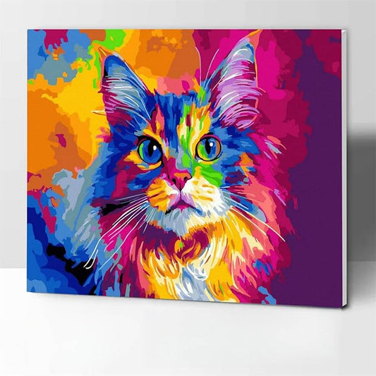 Komking Paint by Number with Frame, Paint by Numbers Cat Craft Kit for Adults with Frame, Animal Paint by Number Kits on Canvas for Home Decor, Colorful Cat 12x16inch