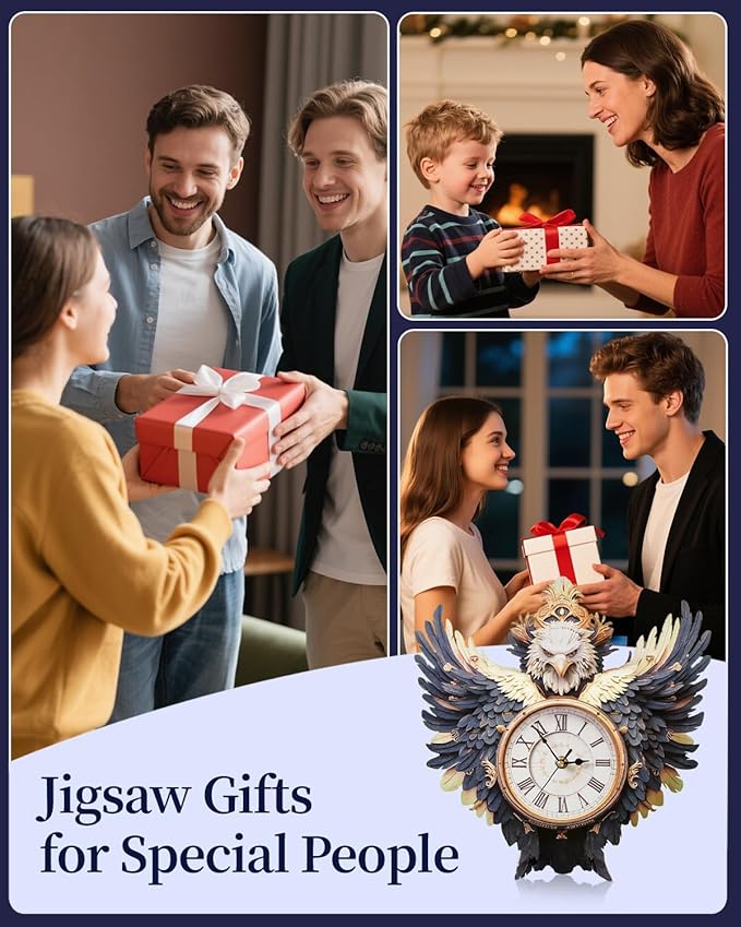 3D Wooden Puzzles for Adults, Bald Eagle Clock with Pendulum Model Kit, 3D Puzzles for Adults Room Home Decor DIY Wall Clock Kit, Holiday Birthday Christmas Day Gifts for Men Women Teens