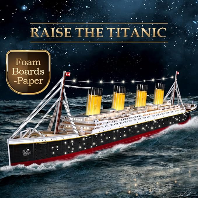 CubicFun Titanic 3D LED Puzzles for Adults 88 CM 266 Pieces,Titanic Toys for Teens, Home Decor Birthday Gifts Adults Teacher Gift Dad's Gift