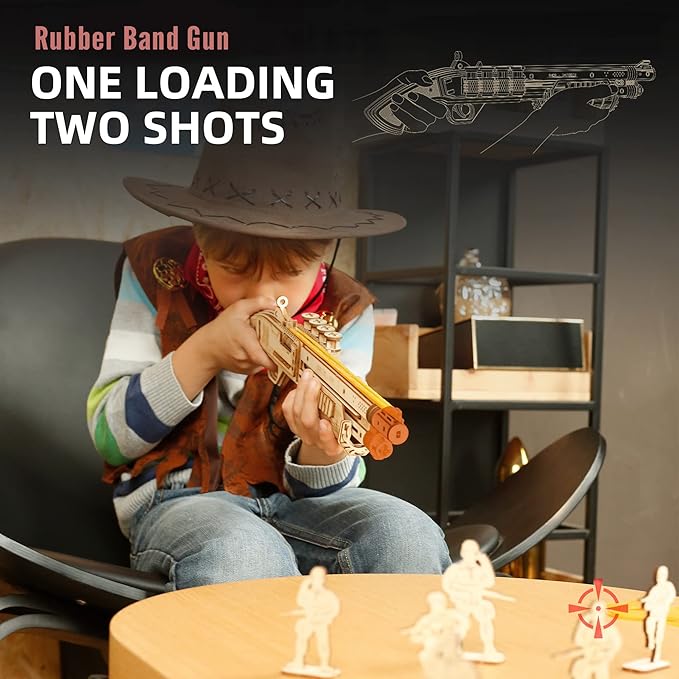 ROKR 3D Wooden Puzzle Rubber Band Guns for Adults,Toy Shotgun Model Building Kits for Adults to Build,Toy Guns for Kids 12-14,Challenge Wood Crafts Puzzles,Cool Toys Hobbies for Men Women