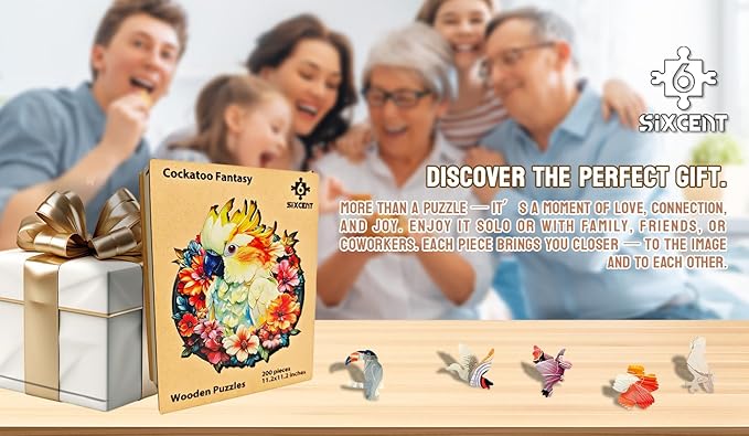 Wooden Jigsaw Puzzle, 200-500 Pieces Unique Shape Animal Puzzle, for Adults & Kids, Birthday Gift Family Game, Decorative Puzzle, Unique Gift (Cockatoo Fantacy, 200 PCS)