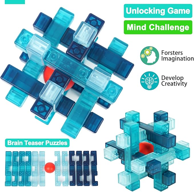 Brain Teasers Puzzle for Kids and Adults, 3D Unlock Interlock Puzzles Box, Mind Test Challenge Game, Thinking Games for Family Game Night