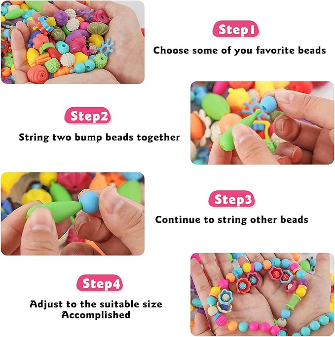 Arthopt Snap Pop Beads Jewelry Making Kit for Girls with 700+ pcs Arts and Crafts Toys for Kids 3-7 Years Old, DIY Snap Beads Bracelets Necklace Ring Toy Set Birthday Gifts for Girls 4 5 6 7 8