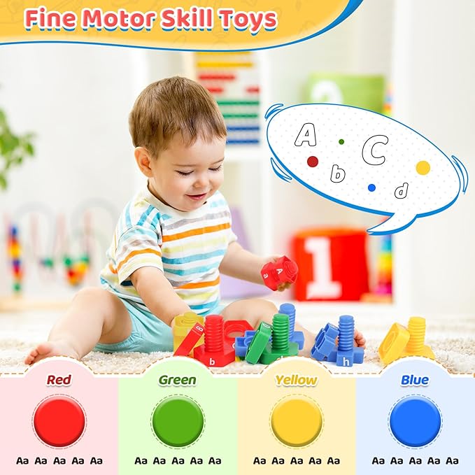 ABC Letters Matching Games - Alphabet Learning Toy for Toddler: 52 pcs Nuts and Bolts Fine Motor Toys, Montessori Sorting & Stacking Toys Preschool Kindergarten Learning Activities for Kids