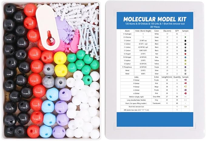 Swpeet 307 Pcs Molecular Model Kit for Organic and Inorganic Chemistry - Chemistry Molecular Model Student and Teacher Set - 126 Atoms & 30 Orbitals & 150 Links & 1 Short Link Remover Tool