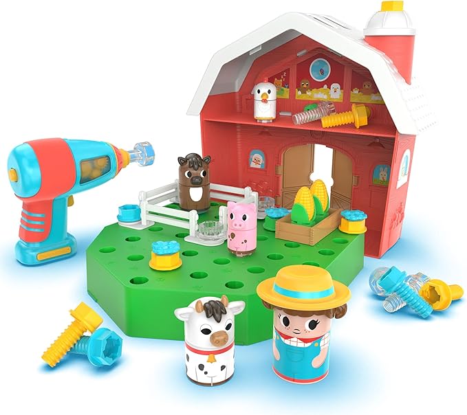 Educational Insights Design & Drill Bolt Buddies Barn - Construction Toys & Tools for Kids, Take Apart STEM Set with Real Electric Toy Drill, Pretend Play Building Kit, Gifts for Toddlers Ages 3+