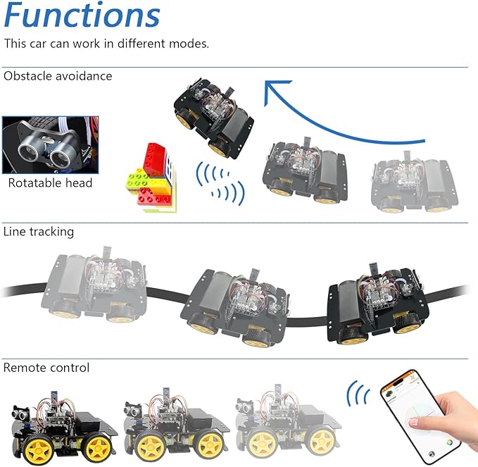 Freenove 4WD Car Kit with Remote (Compatible with Arduino IDE), Line Tracking, Obstacle Avoidance, Wireless Control App, Ultrasonic Sensor Motor Servo