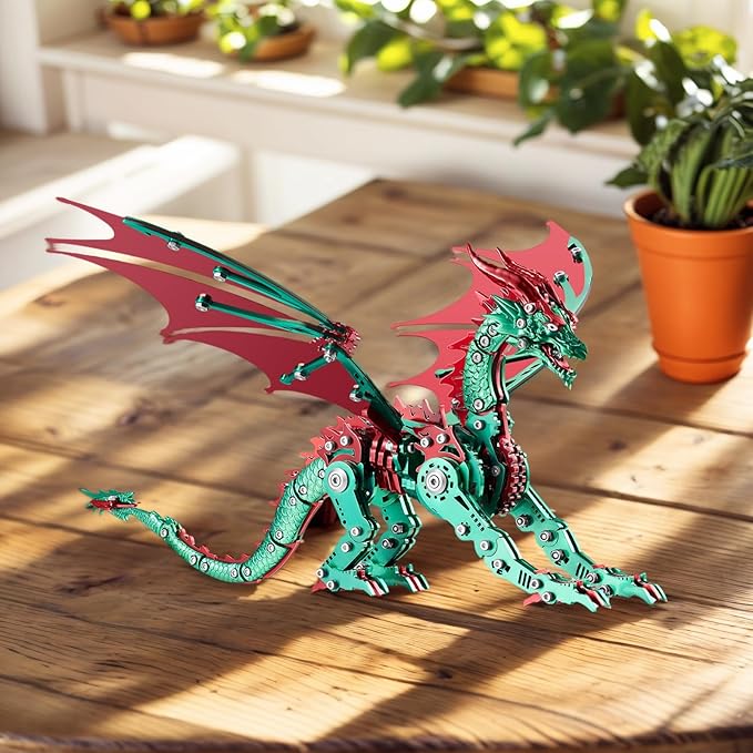 3D Puzzles for Adults,Metal Dragon Puzzle Building Set,Collectible Mechanical Engineering Crafts for Home Office Decoration & Gift（Red-Green