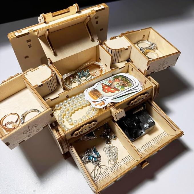3D Wooden Puzzle Mechanical Treasure Box with Music, Wood Creative Assembly Model Building Kits to Build for Adults and Teens, DIY Wooden Puzzle Hobbies Projects Gift for Man Women